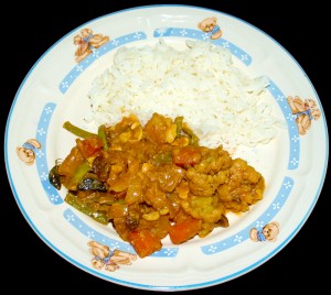 Kerala-style vegetable curry, served with plain rice
