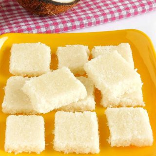 My vegan coconut burfi is super-easy to make but do be warned though, it’s incredibly more-ish! | yumsome.com