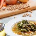 Close up shot of a bowl of pasta fagioli.