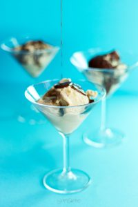 chocolate pouring over vegan banana and peanut butter ice cream | yumsome.com