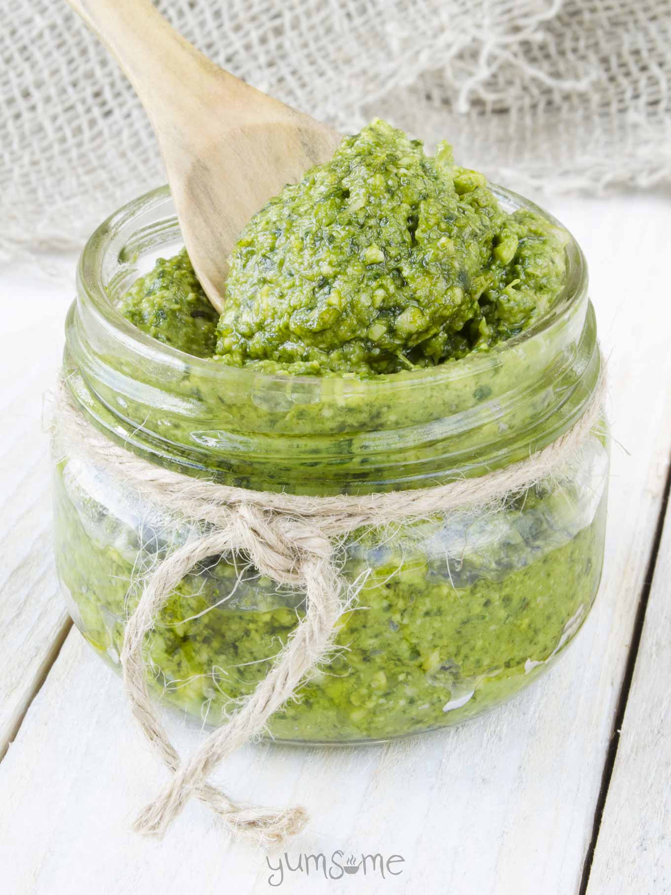 A jar of 5-minute vegan cashew pesto.