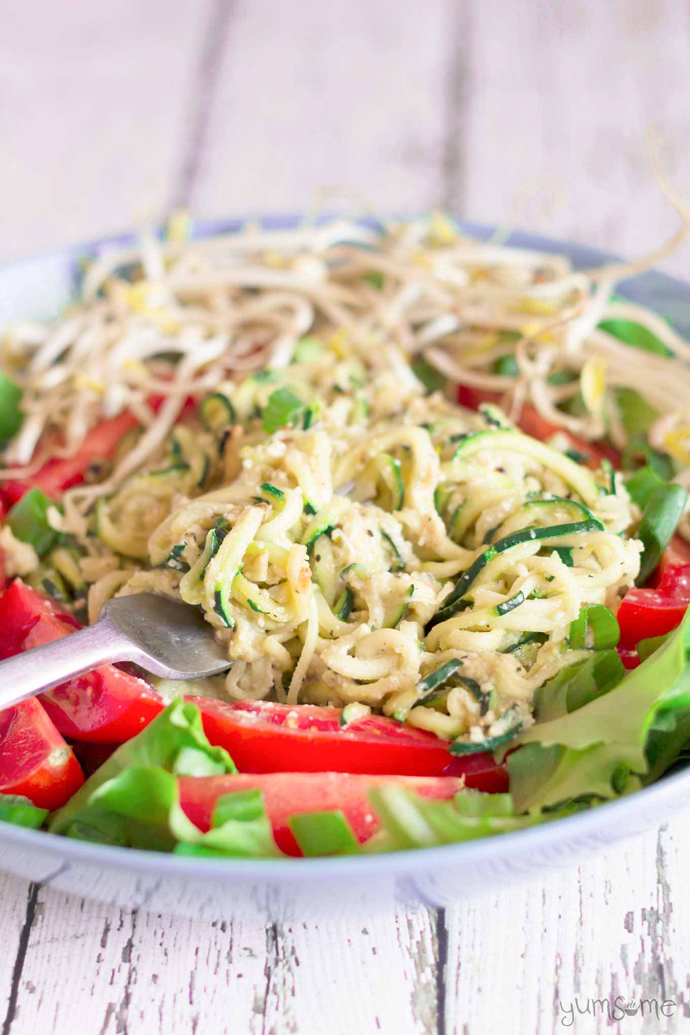 Hero imagage: Healthy 5-Ingredient Vegan Parmesan Zoodles | yumsome.com