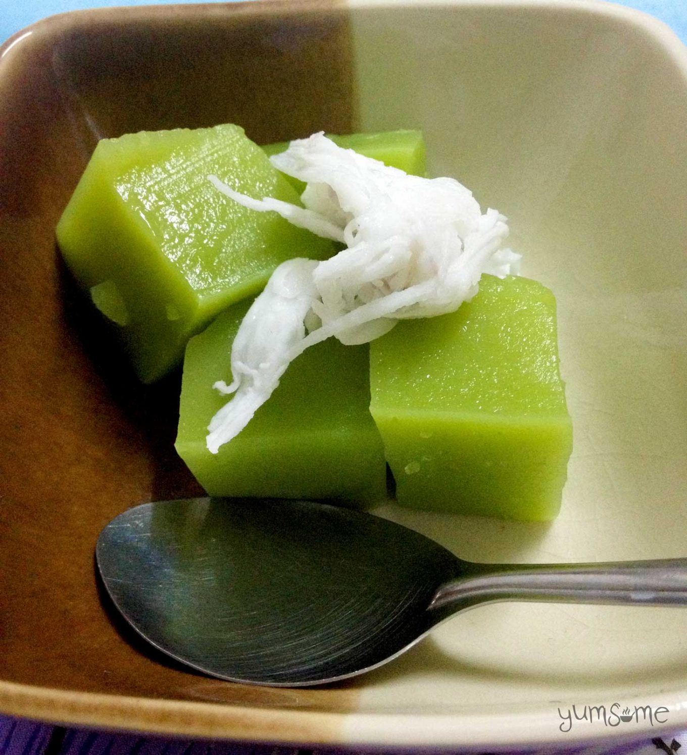 Thai pandan jelly with fresh coconut | yumsome.com