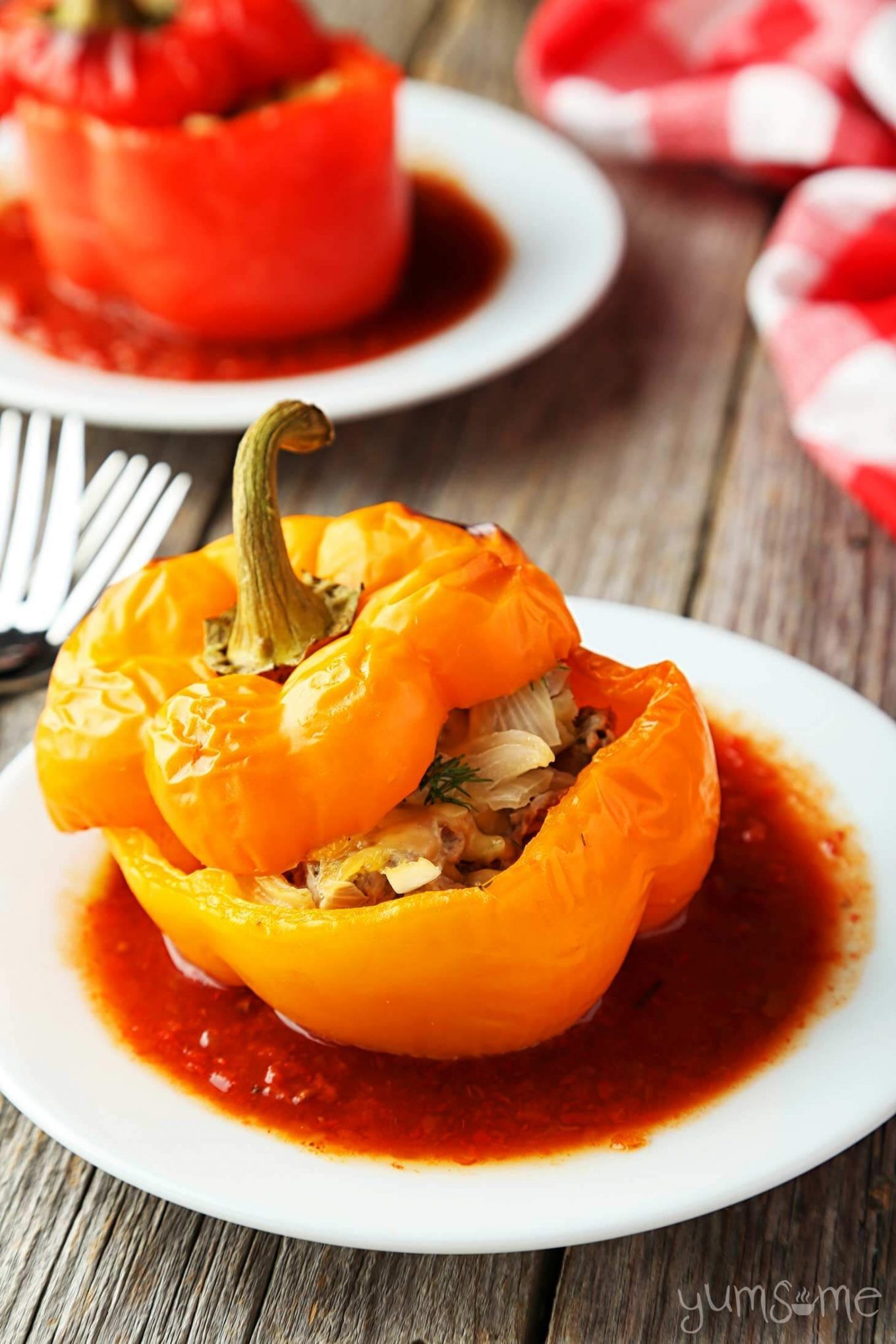 The sweetness of the peppers, the slightly spicy filling, the rich tomato gravy, and a mound of fluffy mashed potatoes - I tell you, it’s Heaven on a plate! | yumsome.com