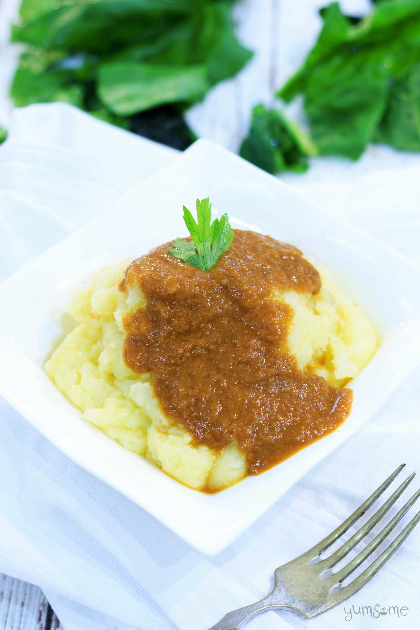 Savoury, comforting, and warming, my make-ahead vegan mushroom gravy is the perfect accompaniment for Thanksgiving and Christmas roast dinners, pies, and mashed potatoes. | yumsome.com
