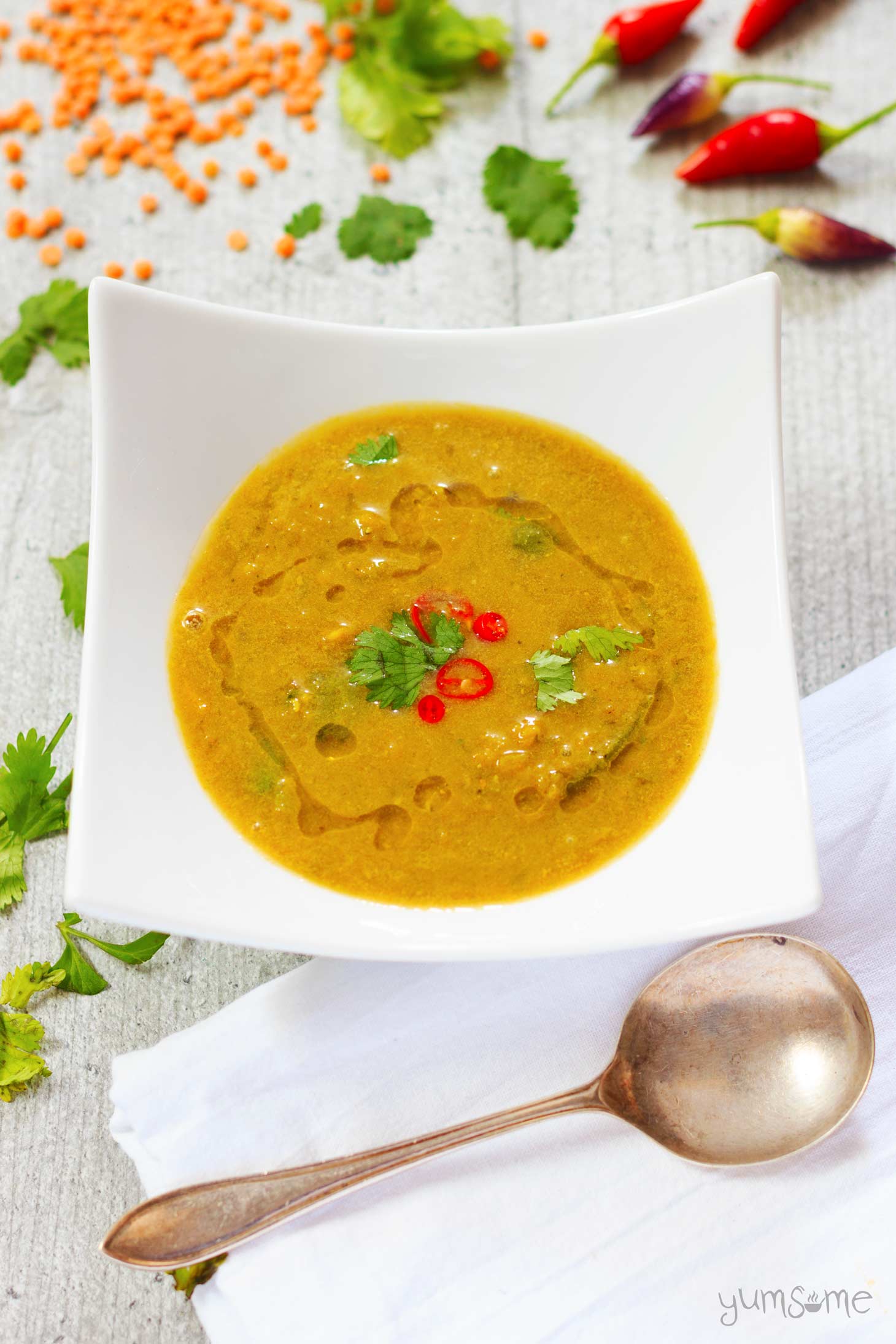 Spicy, warming, filling, delicious, and full of fibre and protein, my vegan mulligatawny soup is just the thing for chilly autumn evenings. | yumsome.com