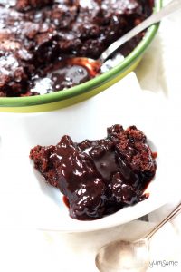 Vegan self-saucing chocolate pudding has a lovely moist, cakey, brownie-like, top part, with a rich velvety sauce hidden underneath. | yumsome.com