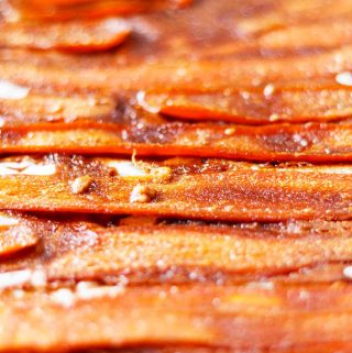 closeup of some vegan carrot bacon | yumsome.com