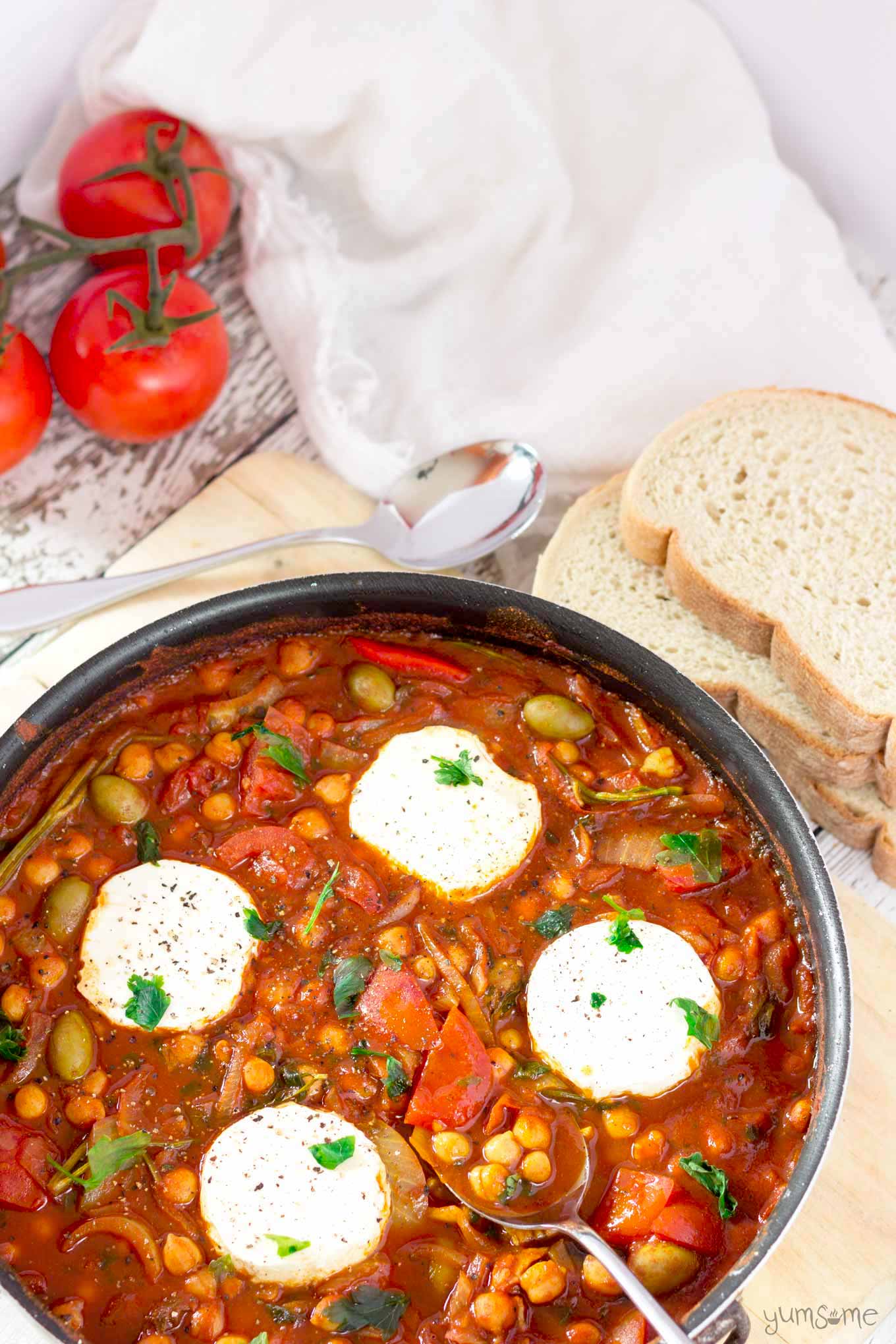 My delicious and hearty vegan chickpea shakshuka is ready in just 30 minutes, and is packed with nourishing veggies and spices. | yumsome.com