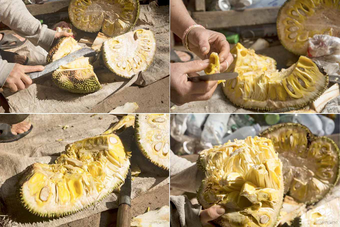 Fresh jackfruit being prepared | yumsome.com