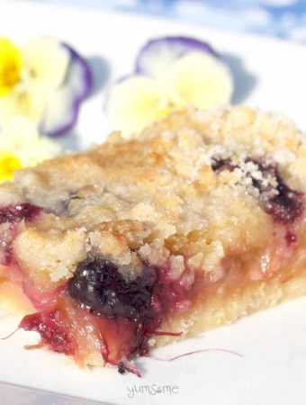 rhubarb crumble shortbread bars - hero shot | yumsome.com