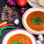 hero image - spicy tomato, basil, and buckwheat soup | yumsome.com