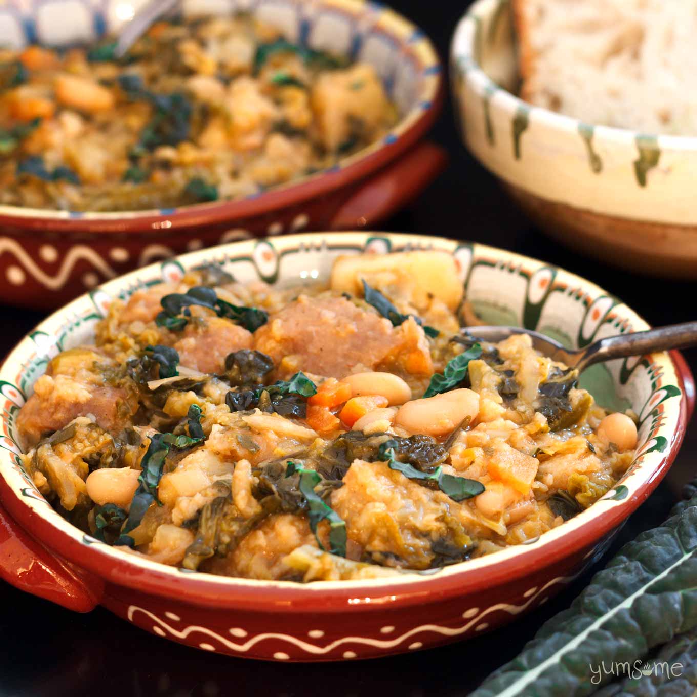 Closeup of a dish of ribollita (Tuscan bread soup).