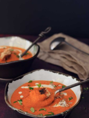 Creamy vegan tomato bisque.