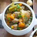 overhead shot of a bowl of simple vegan Irish stew | yumsome.com