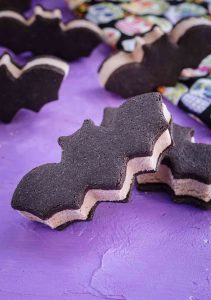 Ice cream sandwiches in the shape of bats.