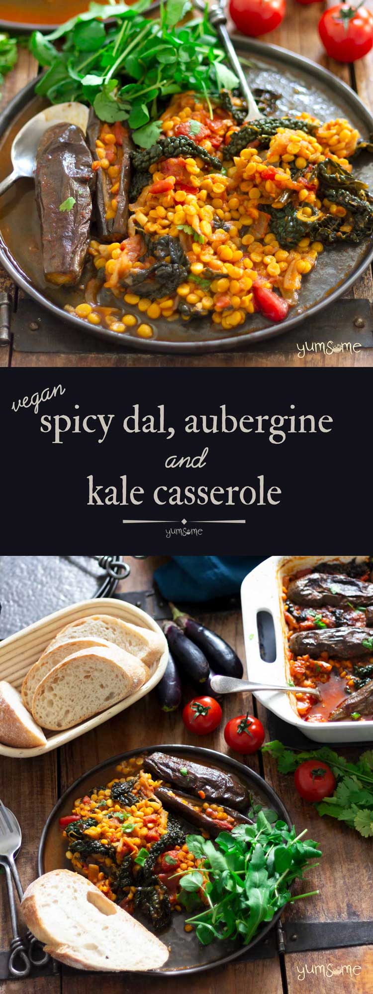 Spicy Dal, Aubergine, and Kale Casserole