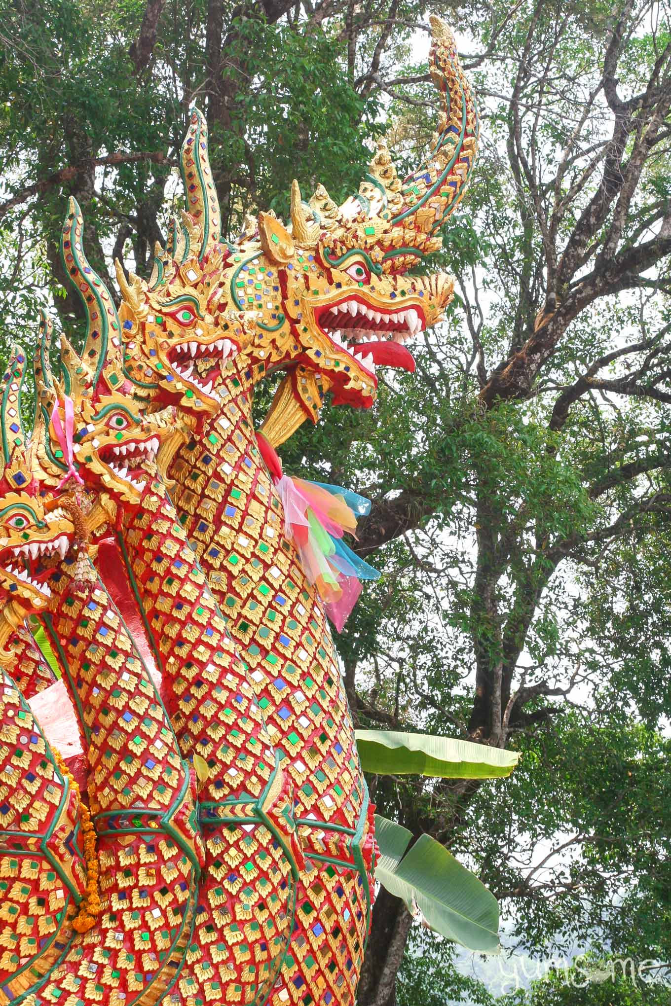 Colourful naga - snakes - adorning the staircase entrance to Wat Doi Suthep.