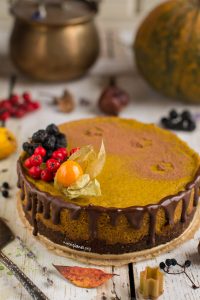 Tofu and Pumpkin Cheesecake topped with berries.