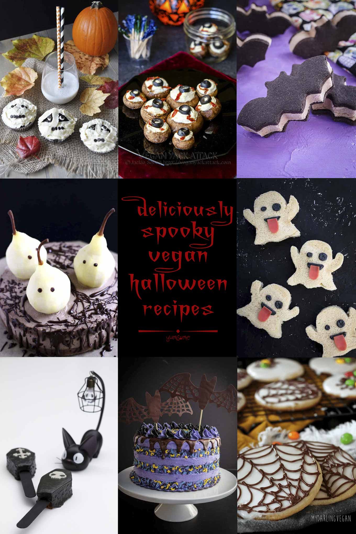 A collage of novelty Halloween foods.