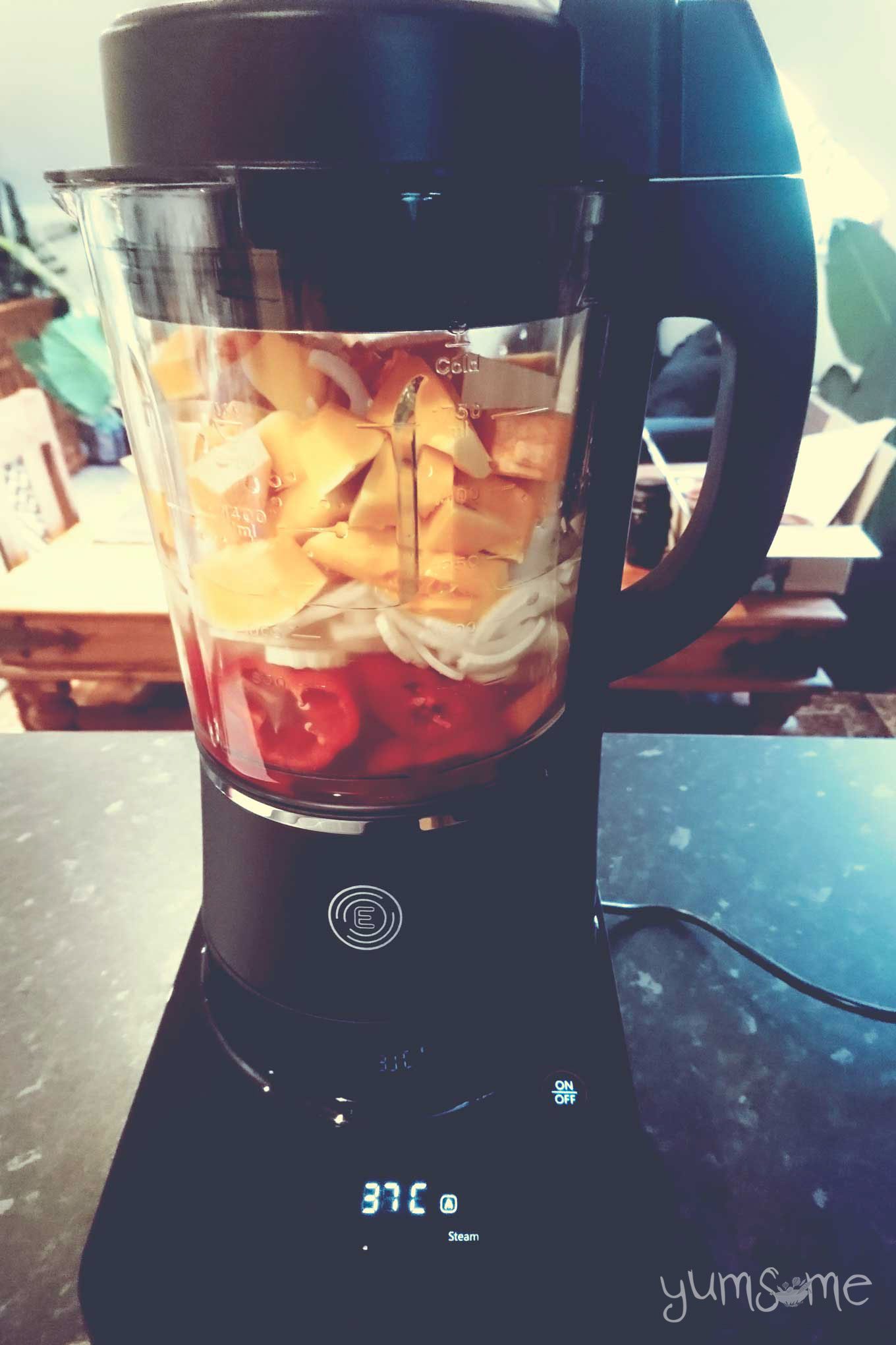 Chopped vegetables in the Froothie Evolve blender jug.