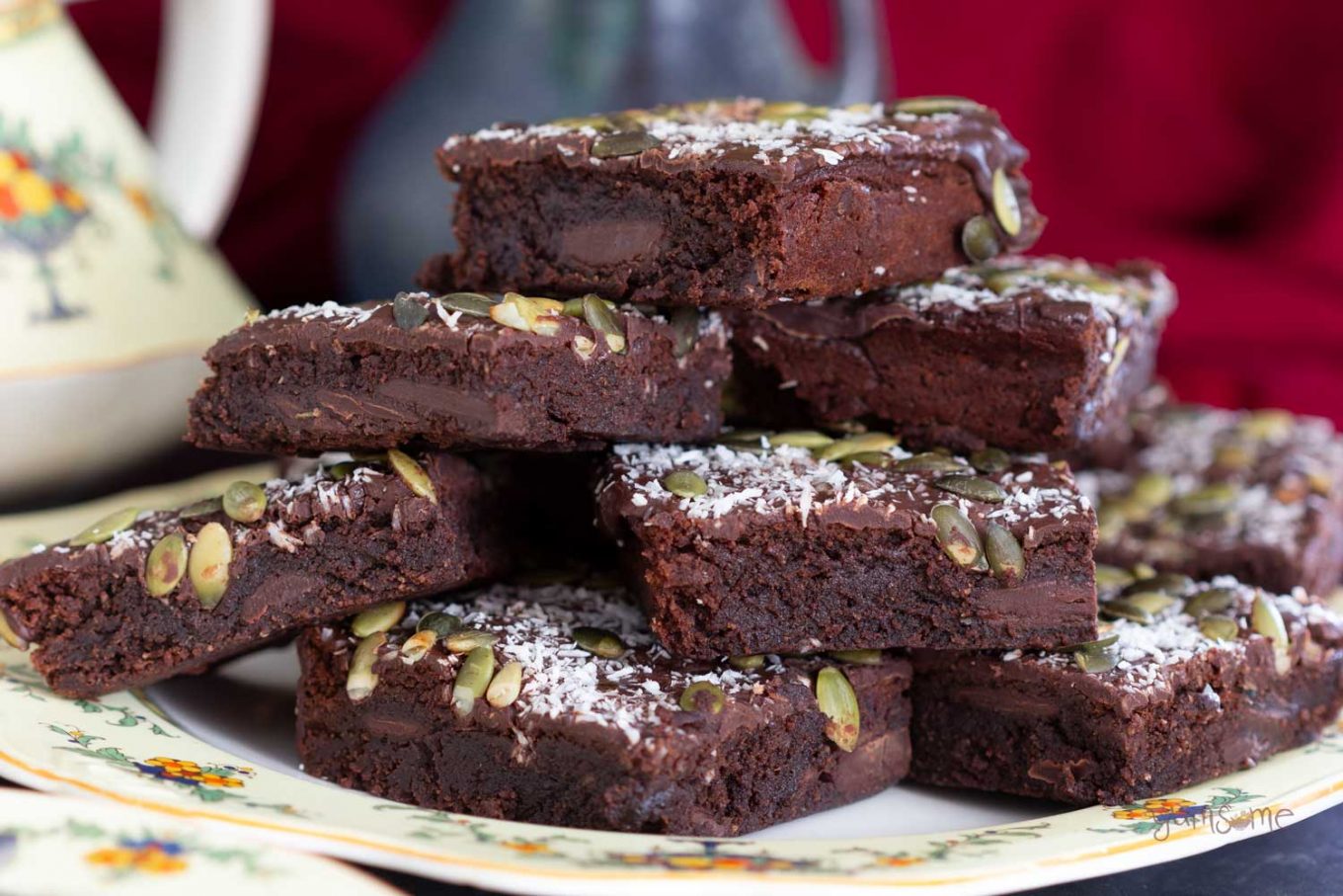 A large plate of brownies.